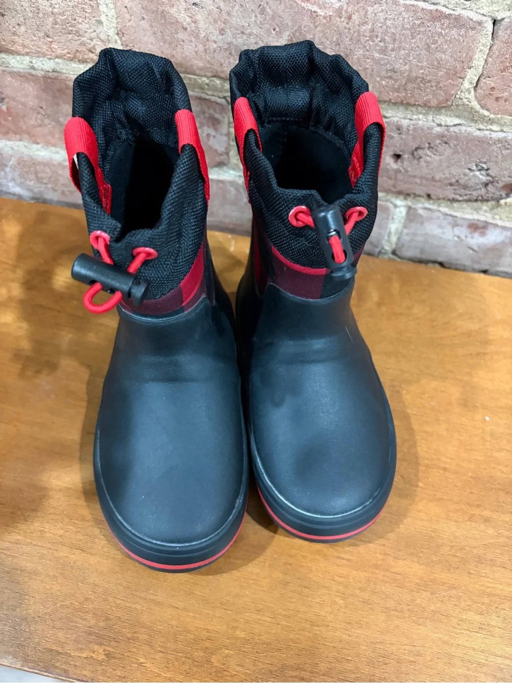 Cat & Jack red and black buffalo check plaid waterproof snow boots